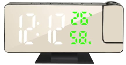 Sveglia a proiezione - Proiettore digitale a LED, orologio con proiezione da soffitto e parete | 4 sveglie con dimmer di luminosità, proiettore regolabile a 180°, doppia sveglia con snooze, porta di r
