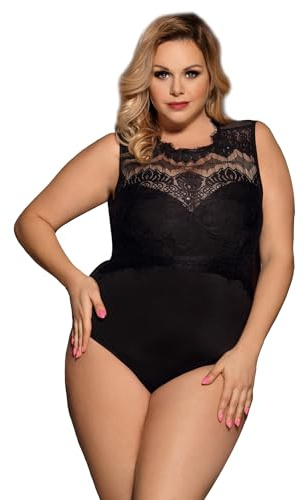ohyeahlady Spetsbody svart damer sexig body ärmlös elegant curvy blusbody stora storlekar outfits spetstoppar linne bodysuit teddy one piece underkläder med tryckknappar, sommar, svart, L
