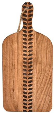 Indus Lifespace Tablas de cortar de madera de acacia con asa para carne, verduras, pan, frutas, tabla de trinchar (15 x 7 x 0.75 pulgadas)