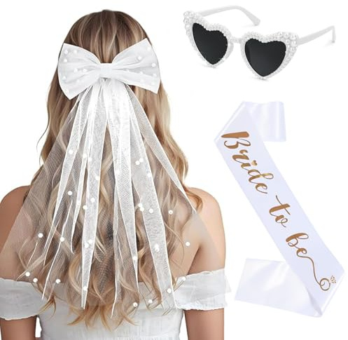 ZHITENG 3 st slöja brud brud farväl med rosett, brud för att vara sash glasögon hjärta elegant fest kostym singel lätt att bära, glasögon fest för bröllop förlovning farväl