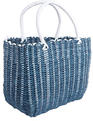 ABOOFAN Panier de Course Compact en Plastique Tressé Poignées Robustes , Panier à Provisions pour Légumes et Rangement Domestique