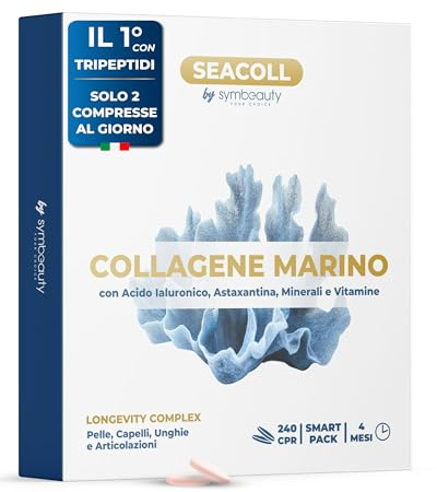 Collagene Marino con Acido Ialuronico [240cpr x 120gg] Astaxantina Zinco Biotina Vitamina C | Collagene Marino Idrolizzato Tripeptidi Capelli, Pelle, Unghie - Longevity Complex SEACOLL