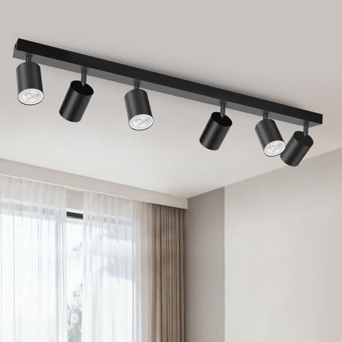 GeyouLux Takspotlight LED 6 lampor svart, 350° + 90° vridbar taklampa spot, modern GU10 taklampa, aluminium taklampa spotlight kök för kök, vardagsrum (utan ljuskälla)