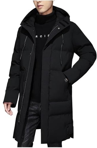 RLEHJN Longline Puffer Jacket Mens, Winter Coats for Men Outdoor Down Jackets with Pockets and Hood Long Puffer Coat Full Zip Hoodies Warm Solid Color Hooded Outerwear for Travelling, Walking M-4XL