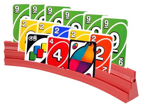 Gatphy Korthållare, 3 ramper, stapelbar, magnetisk montering, spelkortshållare, seniorer, barn, artrit (2 x röd)