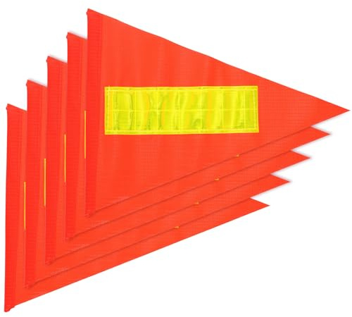EXAOMBLE Set da 5 Bandiere Riflettenti di Sicurezza per Bicicletta, Bandiere di Avvertimento Antistrappo in Pvc 21,5x28,5 Cm, Accessori per Ciclismo Asta 6 Mm, per Protezione Stradale