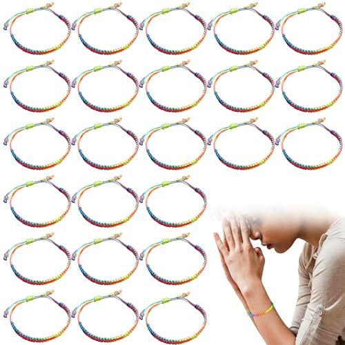 24 Pulseras Tejidas Ajustables de Colores con Cuentas Transparentes, brazaletes de Cuerda Trenzada para Amistad, Regalos, Playa, Verano, Fiesta y Uso Diario