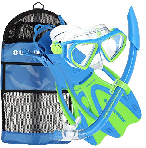 U.S. Divers Dorado II Junior Mask, ProFlex Fins, Seabreeze Jr Snorkel, and Gear Bag Youth Set,Yellow/Blue