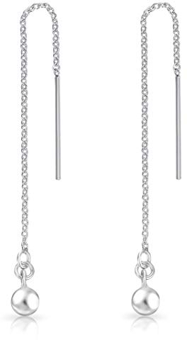 DTPsilver® Boucles d'oreilles Pendantes à Chaîne en Argent Fin 925 avec Boule - Longueur 73 mm - Diamètre Boule: 4 mm