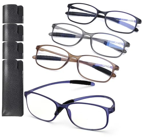 AQWANO 2.5 Reading Glasses for Men Women, Blue Light Blocking Computer Readers, 4 Pack TR90 Flexible Unbreakable Frames Lightweight Cheaters