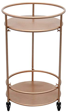 Monster Shop Bar Cart Trolley Drinks Serving Table On Wheels Rose Gold Round Storage, Art Deco, 30's Style, Cocktail Tea Party, Furniture, Side-table, Modern, Vintage, 2 Shelves