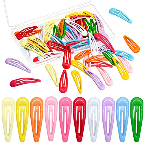60Pcs Snap Hair Clips for Girls, Gingbiss 2 inch Silicone Coating Colorful Metal Hair Barrettes with Storage Case for Women Girls Kids, No Slip Hair Accessories for Hair, 10 Assorted Colors
