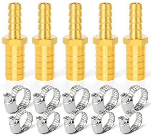 ERGAOBOY 5 uds 4mm x 8mm Conector de lengüeta de Manguera Reductora de latón, Accesorio de Manguera Recta de 2 vías con 10 Abrazaderas