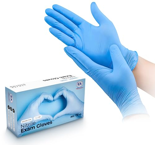 IEA Medical Gants en nitrile taille L - Gants à usage unique, Gants jetables, Gants d'examen, Sans latex, Sans poudre, Résistants à la déchirure, Doux pour la peau, 100 pièces, Bleu