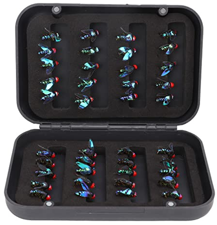 Kit di Esche da Pesca a Mosca, Assortimento Esca Mosche Realistica con Scatola Immagazzinaggio Amo in Acciaio ad Alto Tenore Carbonio Pratico Insetti Bionico Mosca Gancio per Trota Spigola 40 Pezzi