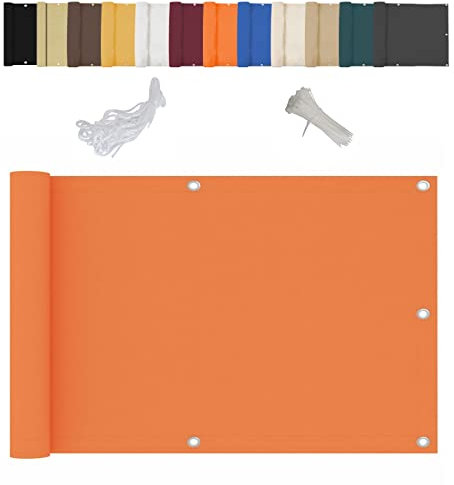 Recinzione frangivista per balcone, 60 x 950 cm, anti-vento, anti-ultravioletto, con corda e occhielli in alluminio, per proteggere muri e recinzioni, arancione