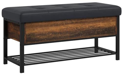HOMCOM Panca Scarpiera da Ingresso Industriale con Ripiano Nascosto e Seduta Imbottita, Mobile per Scarpe in Truciolato e Acciaio, 100x40x50 cm, Marrone e Nero