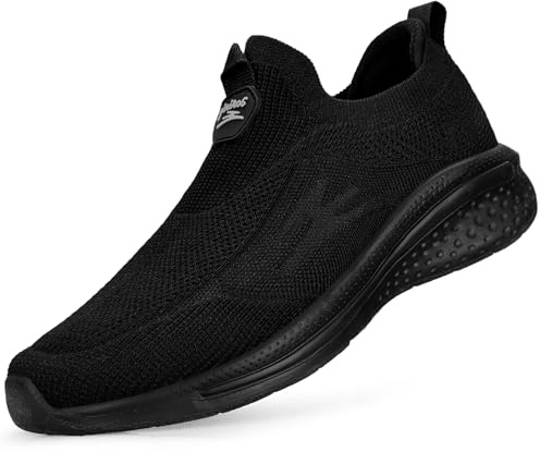 Giniros Non Slip Walking Shoes for Women - Womens Slip on Sneakers Fashion Casual Tennis Shoes Lightweight Gym Sneakers Black 8.5