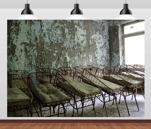 BELECO 1.8x1.2m Toile Fond Hôpital Abandonné | Chambre De Bébé Lugubre Délabrée Fond Asile Fou Décoration Fête Halloween Hôpital Toile De Fond