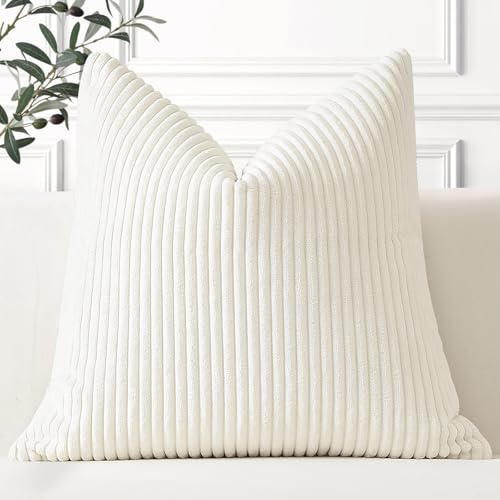 Artscope Juego de 1 Fundas de Cojines de Pana Decorativas Hogar Vintage Color Solido 60x60 cm Funda Cojin para Decoración del Hogar Sofá Dormitorio Camas Creme Blanco