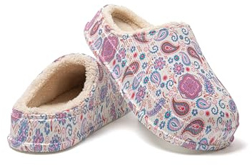 JOMIX Sabot Fourrure Femme Imprimé Chaussons Chaud Pantoufles Confortable Caoutchouc pour Travail Cuisine et Maison (Violet, 38-39)