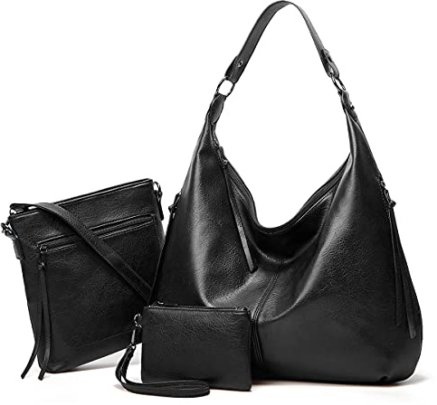 Pahajim Bolsos de Mujer Bandolera Mujer Bolso Hobo PU Piel Bolso Grande Tote de Hombro Conjunto de Bolso y Cartera 3pcs para Shopper,Trabajo(Negro)