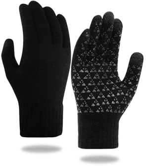 BIAYSFFG Winter Warm Gloves, Touchscreen Knitted Gloves, Anti Slip Thermal Windproof Driving Running Cycling Gloves for Men Women Knit Stretchy Material (Black)