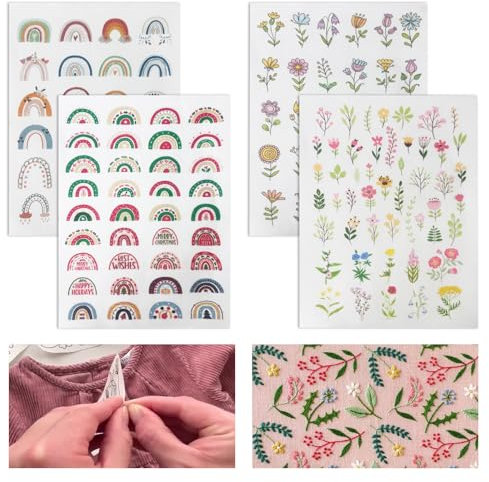 140 Muster Stickvorlagen, Wasserlöslich Stickvlies, Selbstklebend Stickaufkleber Stickvorlagen Transferpapier-Stickmuster Wasserlöslich Stickerei für DIY Projekte zum Handnähen Pflanzen Tiere