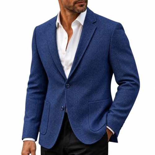 Mrbuerly Mens Navy Blue Herringbone Blazer Winter Wool Blend Suit Jacket M