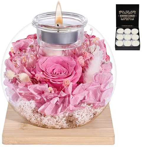 FRFG Rosa Eterna, Regalos de Cumpleaños para Mujeres, Rosas Eternas Reales con Funda de Cristal, Regalos para Mujeres, Hermanas, Amigas en Cumpleaños, Acción de Gracias, Navidad (Rosa)