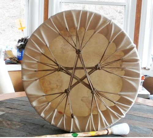 Tambor chamán de 46 cm, sonido suave profundo, piel de búfalo, hecho a mano chamánico, hecho a mano, tambor de mano de percusión, curación de medicamentos, meditación de yoga, celebración de eventos +