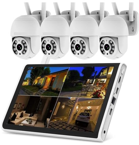 Sistema di telecamere di Sicurezza PTZ WiFi da 3 MP, Kit NVR da 8 canali con Monitor da 10,1, Audio bidirezionale, Plug&Play, Set di telecamere di sorveglianza Domestica CCTV(None,AU Plug)
