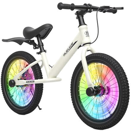 GASLIKE Springcykel 16 tum från 5–8 år för stora barn, lekcykel med broms, sadel justerbar höjd och pneumatiska däck, kolstålram med stativ, barncykel för pojkar och flickor (vit)