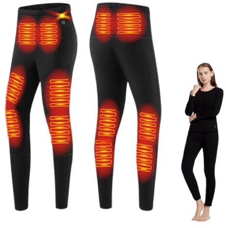 Gueploer Pantalons Chauffants pour Femmes, Leggings Thermiques Électriques À 12 Zones De Chauffage pour La Chasse, Le Ski Et Le Travail.,Noir,XL