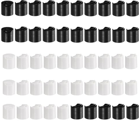 sourcing map 50 tappi superiori a disco in plastica PP, 24/410, tappi di ricambio durevoli, per bottiglie da spremere, bottiglie ricaricabili, plastica, vuoti, shampoo, nero/bianco