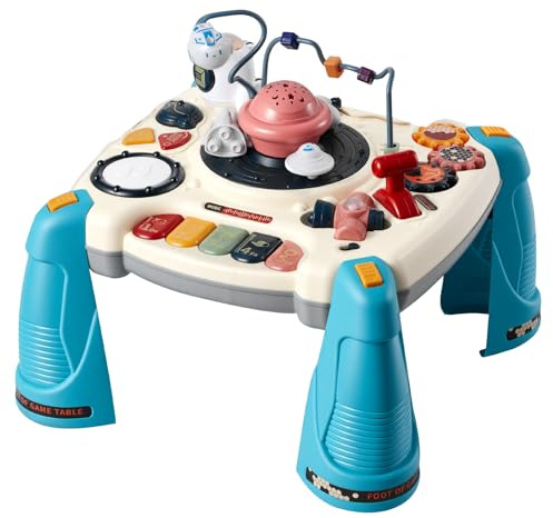 VEVOR Tavolo Attività Giocattoli per Bambini 12 Giochi, con Modalità Pianoforte e Pulsante Percussioni, Scrivania per Attività a Forma di Astronave con Oltre 60 Sorgenti Sonore, Regalo di Compleanno