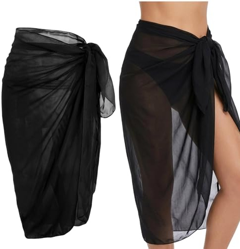 SrgPui Black Sarong, Black Sarongs for Women Beachwear, Beach Sarong Wrap, Women's Swim Cover-Ups, Sarong Beachwear, Versatile Beach Skirt, 94x140 cm
