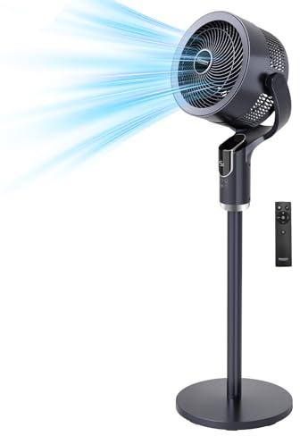 ROVSUN 43 Silent Pedestal Fan for Bedroom, 90°+90° Omni-directional Cooling Fan, 8 Speeds, 3 Modes, 9H Timer, Stand & Tabletop Fan with Remote, Adjustable Height Air Circulator, LED Display