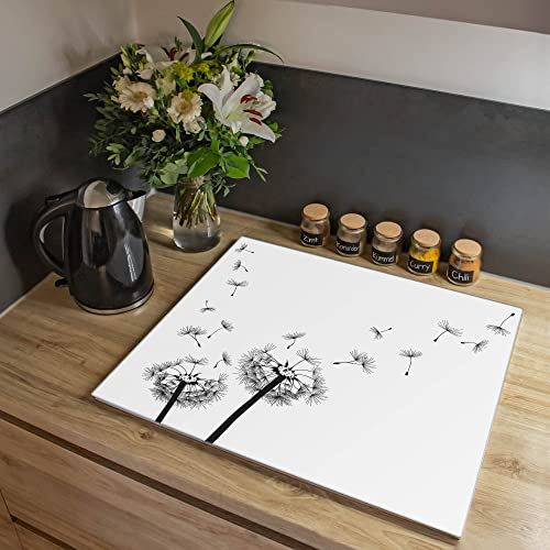 banjado® Herdabdeckplatte Glas 1-teilig 60x52 cm/Schneidebrett Herdabdeckung mit Motiv Pusteblume 2 / Herdabdeckplatten Ceranfeld 1teilig / Schneidebrett Glas individuell einsetzbar