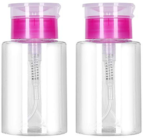 SPRING SISTERS 2 Pcs 180ml Nail Polish Remover Pump Dispenser Push Down Cleanser Bottle, Transparent with Pink Cap, Unscented