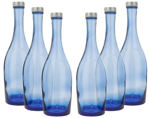 BrandPrint - Set di 6 Bottiglie in Vetro Blu Collio Water da 750ml con Tappo a Vite GPI33 Argento | Ideale per Acqua Solarizzata | Vetro Spesso, Eleganti, Riutilizzabili