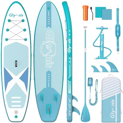 Glymnis Sup Board Stand Up Paddling Board Gonflable Stand Up Paddle Board Set 10'6 320x80x15cm 6 Pouces d'épaisseur avec Pompe à air à pagaie en Aluminium et Accessoires complets