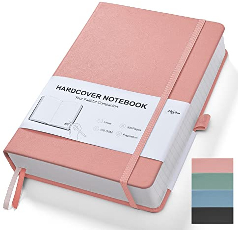 Hardcover Notizbuch Liniert, A5 Lined Notizbücher Verschenkbar Journal mit 100g/m² Tintenfestes Papier, Business Tagebuch für Frauen für Schule, Büro, Künstler Schreiben/Zeichnen, 14,8 x 21,3 cm Rosa