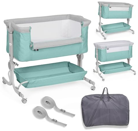 ms BabyWorld – Minicuna Colecho Comfy – Regulable multialturas y reclinable | Colchón Incluido | Mosquitera de Serie | Seguridad y Confort para bebé