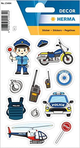 HERMA Stickers for Children, Police (36 Stickers, Paper, Matte) Self-Adhesive, Permanent Adhesive Motif Labels for Girls and Boys, Colourful