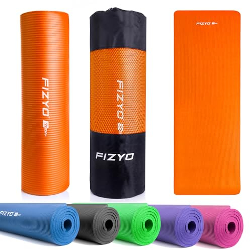 FIZYO Esterilla de Yoga Antideslizante para Fitness y Pilates – Alfombrilla Gruesa Extra 1 cm para Deporte y Gimnasio, Ligera y Cómoda, con Bolsa de Transporte – 183 x 61 cm – Color Naranja