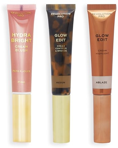Revolution Pro Cream Face Wand Trio, Cream Contour, Blush & Highlighter Makeup Set, Vegan & Cruelty-Free, Medium, 1x12ml, 2x15ml