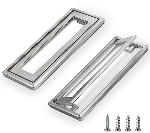 2 tiradores cuadrados plateados para puerta empotrada, manijas para armarios y cajones, aleación de zinc, manijas de trampa de metal planas, manija cuadrada para armario, 4.5 x 1.7 pulgadas (plateado)