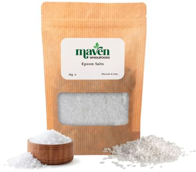Maven Wholefoods Epsom Salts 2kg | 100% Pure Magnesium Sulphate Crystals | Relaxing Bath & Foot Soak for Muscle Recovery | Natural Plant Fertiliser | Additive-Free Epsom Salt