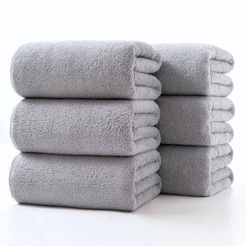 Lumimi Towels 6 Piece Soft Microfiber Bath Towel Set Incredibly Absorbent Lightweight Quick Dry and Durable, 55 L x 27 W, 6 Pack Light Grey